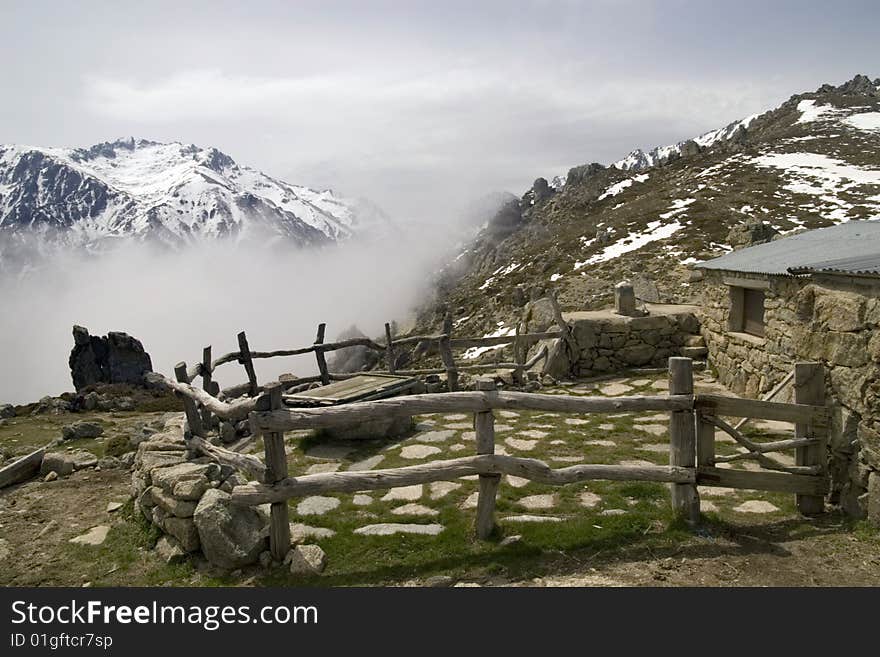 Stone bulding on the mountain ridge, Coraica. Stone bulding on the mountain ridge, Coraica