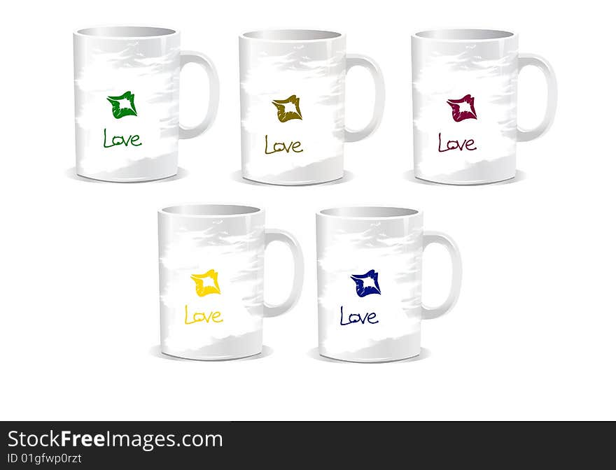 Beautiful and funny teacup set with kiss in a white background