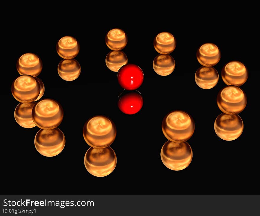 Spheres Laid Out On A Circle On The Glass.