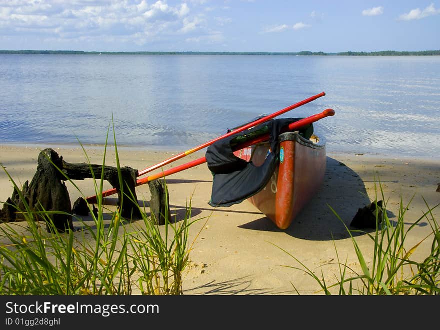 Canoe on the shore of a beach