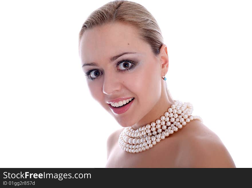 Lovey girl with pearl isolated in white