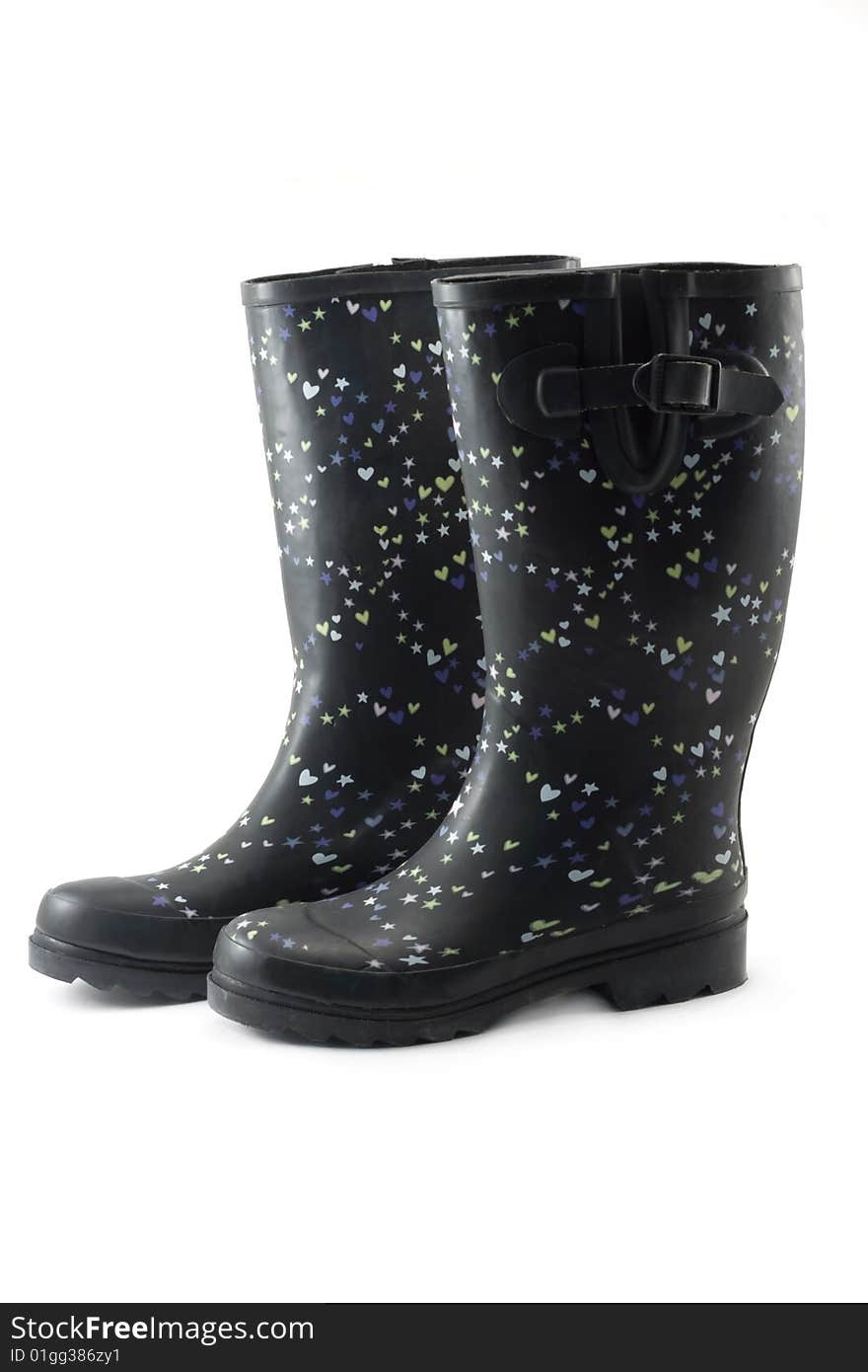 Rubber boots, black, insulated on white background