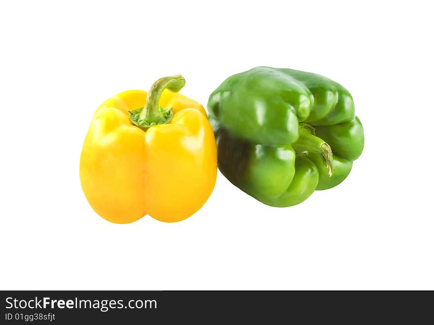 Yellow and Green Bell Pepper isolated on white background with copy space. Yellow and Green Bell Pepper isolated on white background with copy space