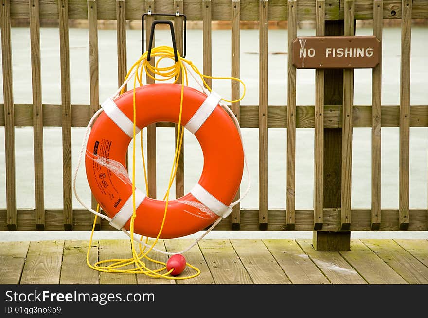 Life preserver on dock