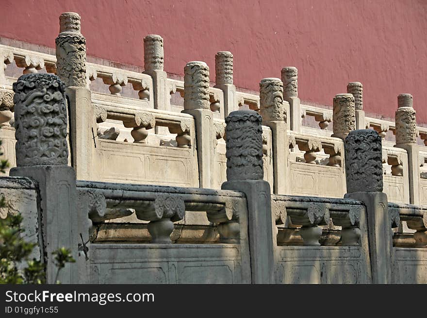 Detail of the decorations of marble fences at ming tombs site, china