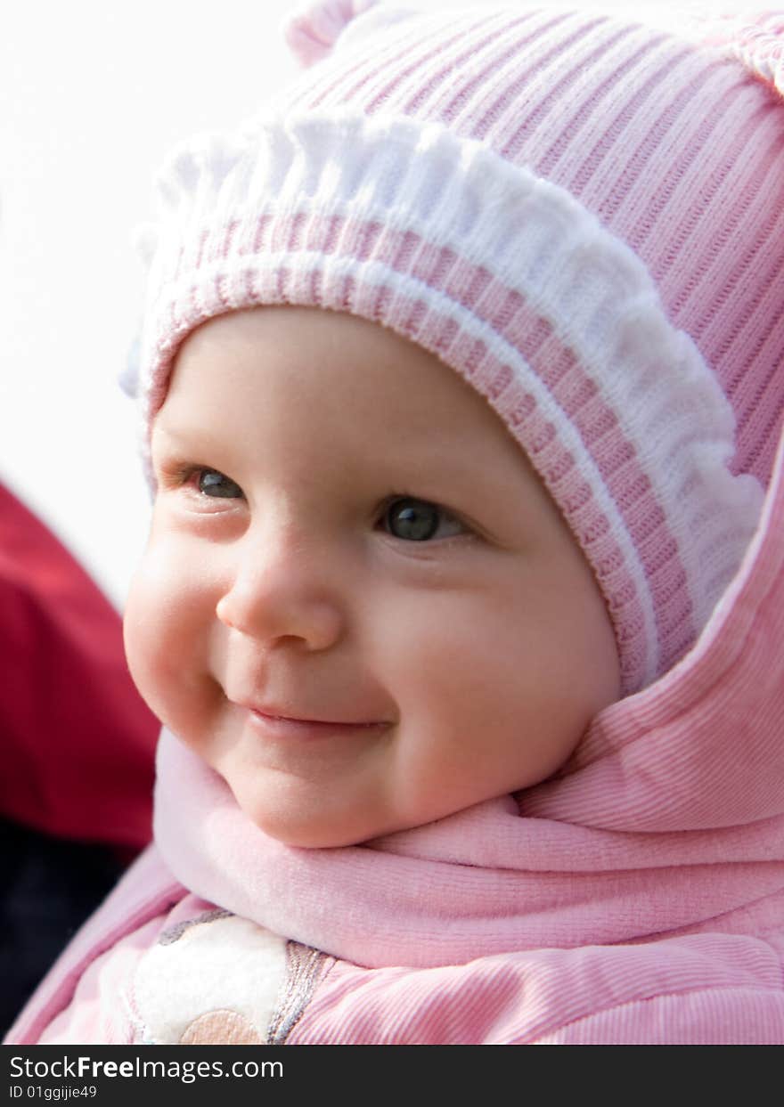 Little baby outdoors - face close-up