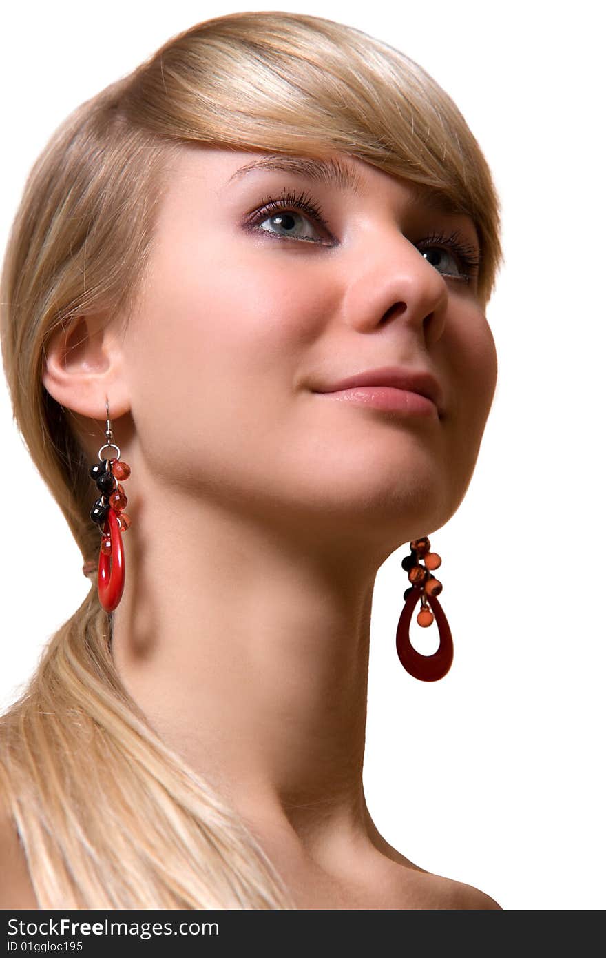 Pretty girl - close-up face portrait isolated on white