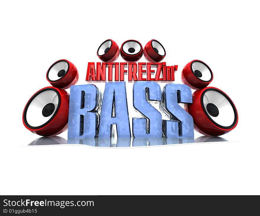 Abstract 3d illustration of text 'antifreezing bass' and audio system