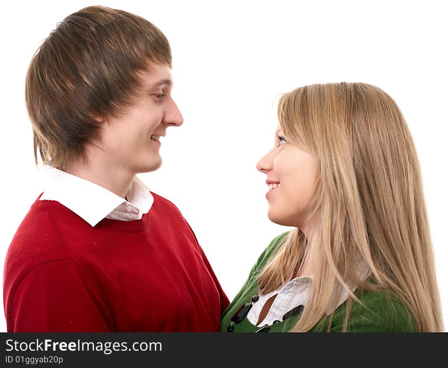 Young family man and woman on white background