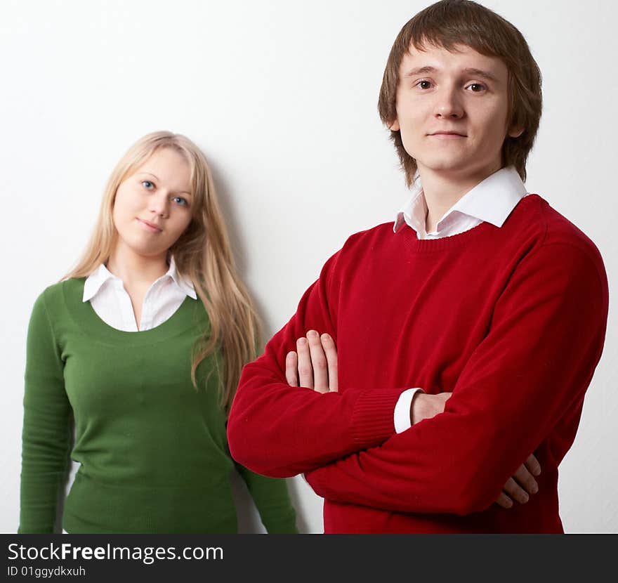 Young family man and woman on white background