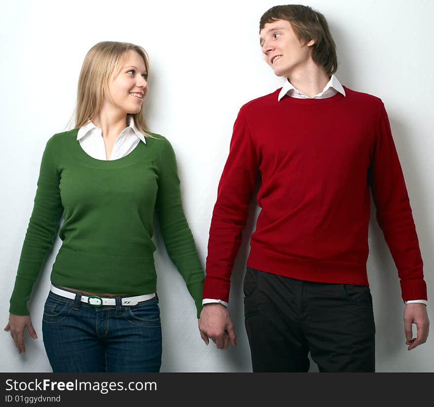 Young family man and woman on white background