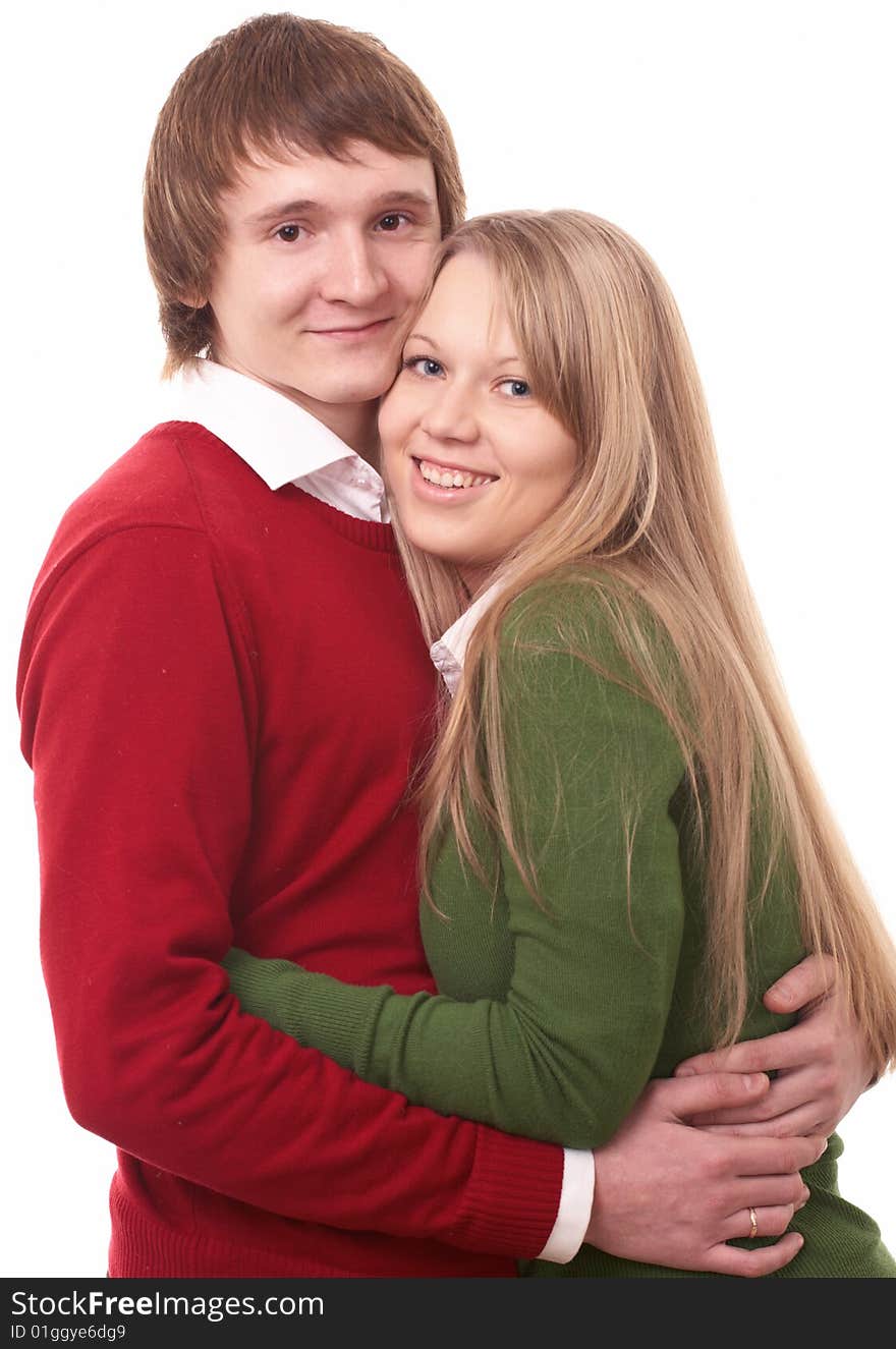 Young family man and woman on white background