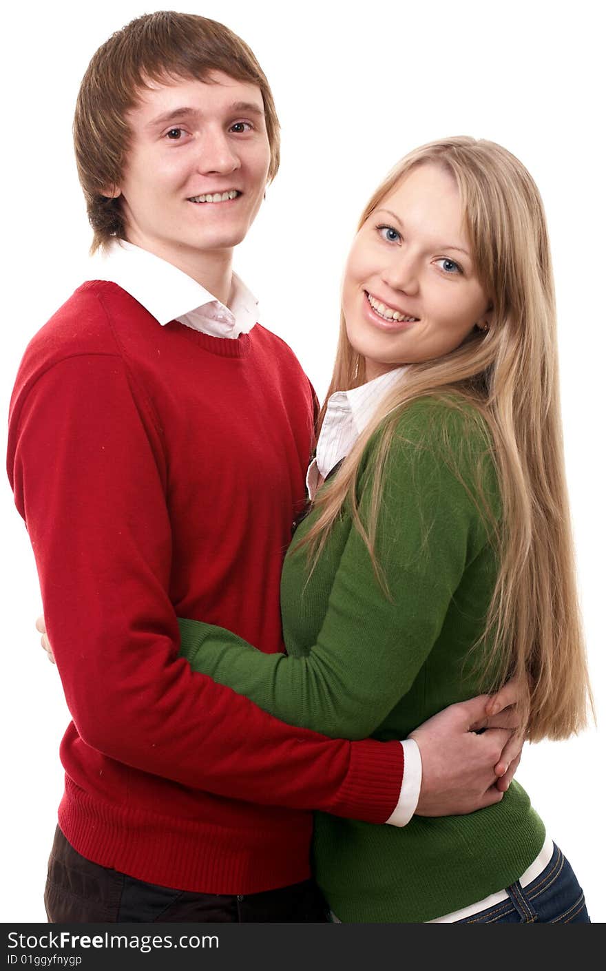 Young family man and woman on white background