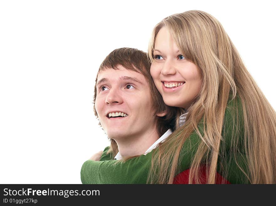 Young family man and woman on white background