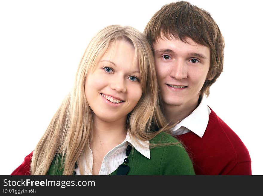 Young family man and woman on white background