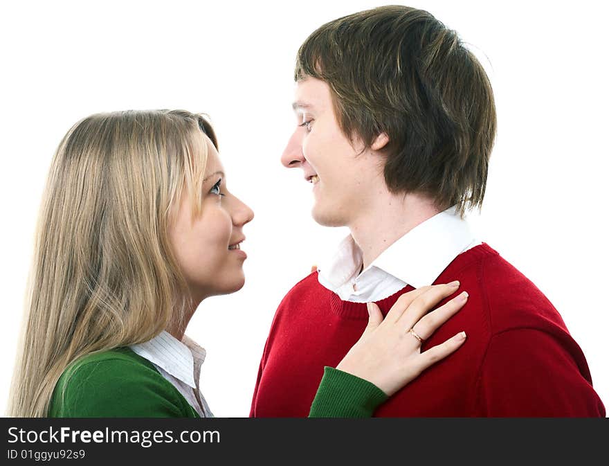 Young family man and woman on white background