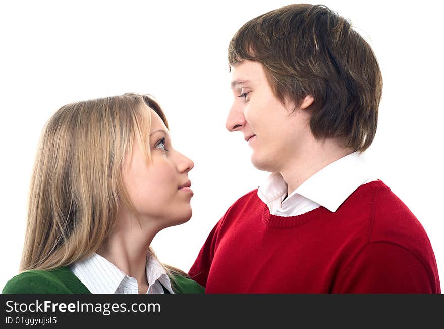 Young family man and woman on white background