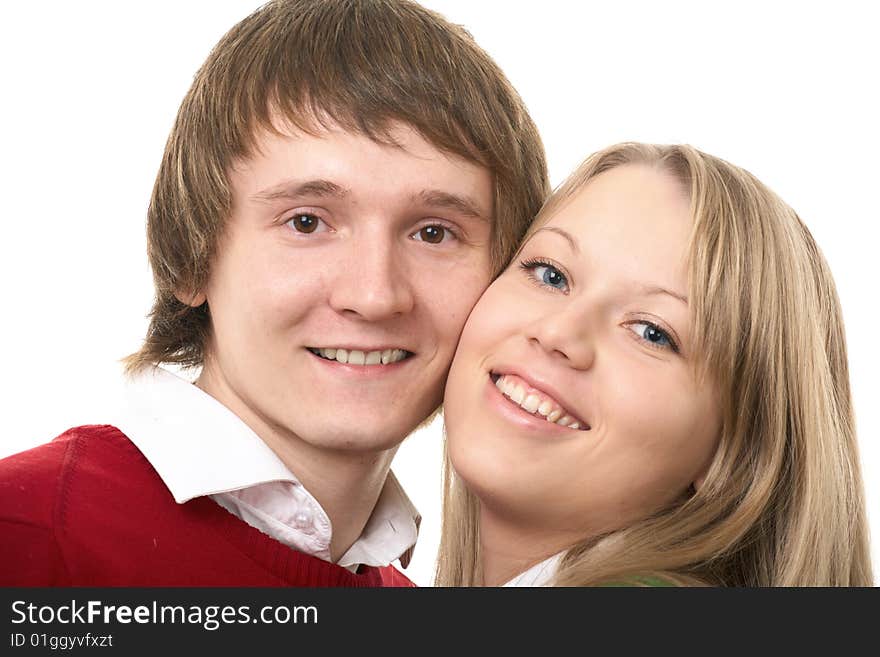 Young family man and woman on white background