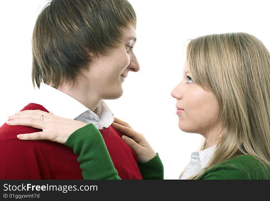 Young family man and woman on white background