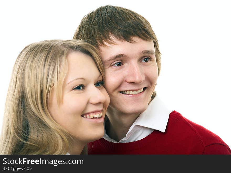 Young family man and woman on white background