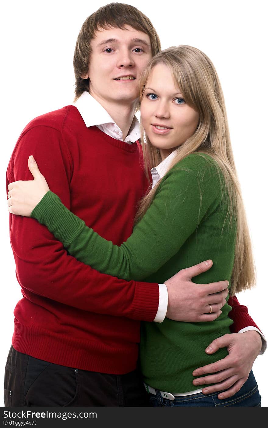 Young family man and woman on white background