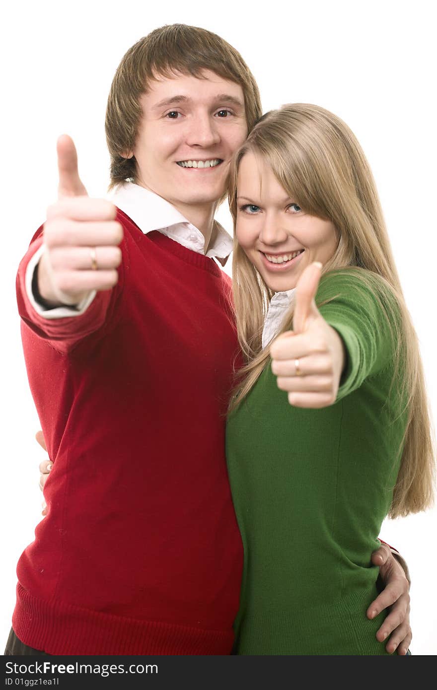 Young family man and woman on white background