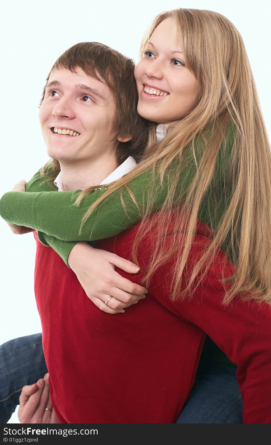 Young family man and woman on white background