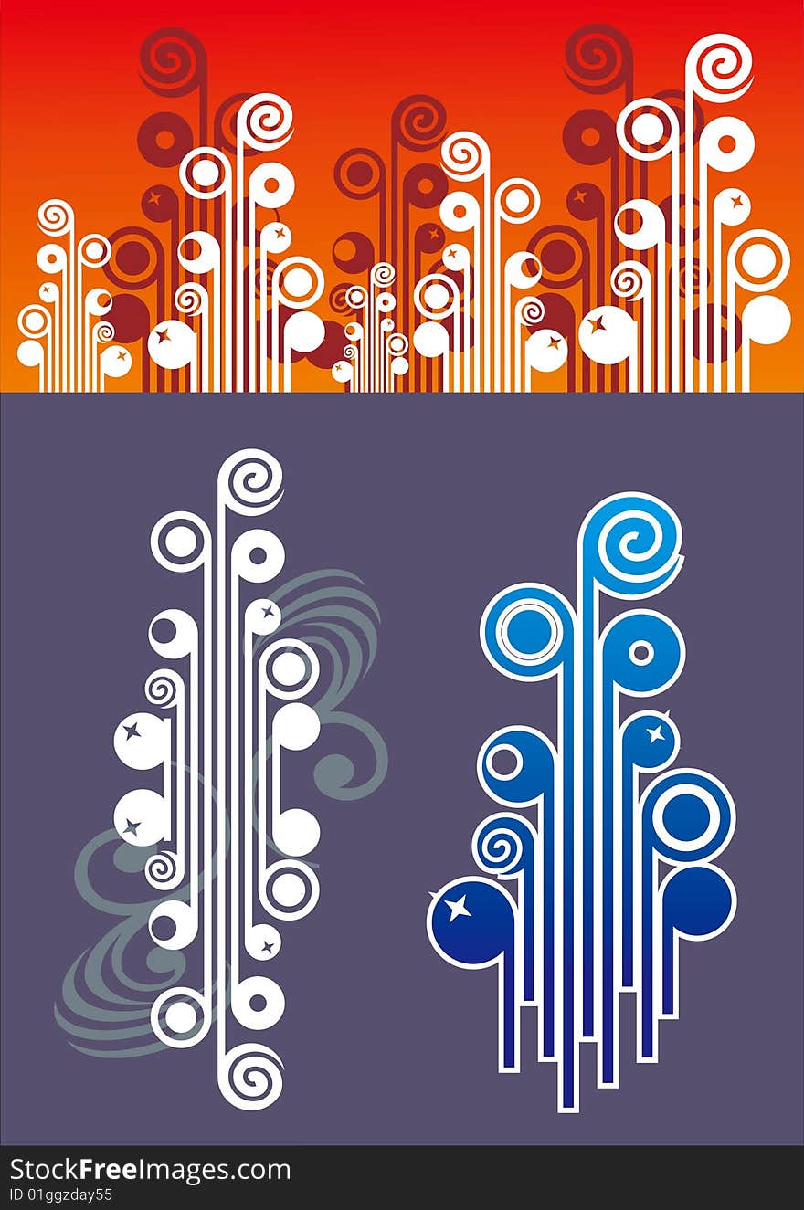 Two backgrounds with fern ornament. Two backgrounds with fern ornament.