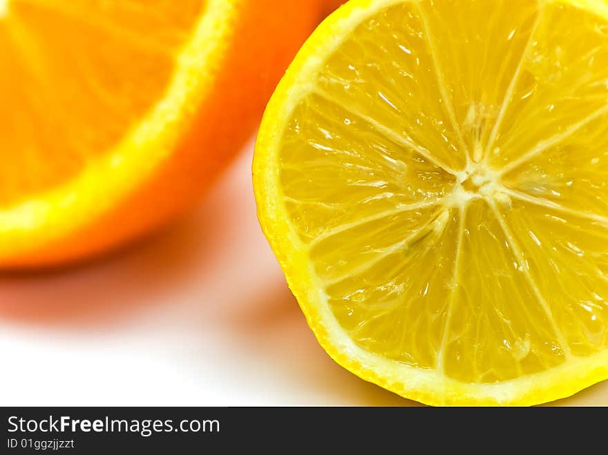 Orange And Lemon - Isolated On White Background