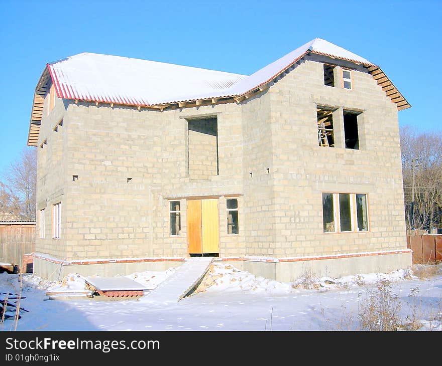 Building house,serene sky,day