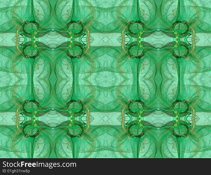 Seamless abstract fractal wallpaper, textile pattern or background, in green, mint green and gold or tan. Seamless abstract fractal wallpaper, textile pattern or background, in green, mint green and gold or tan.