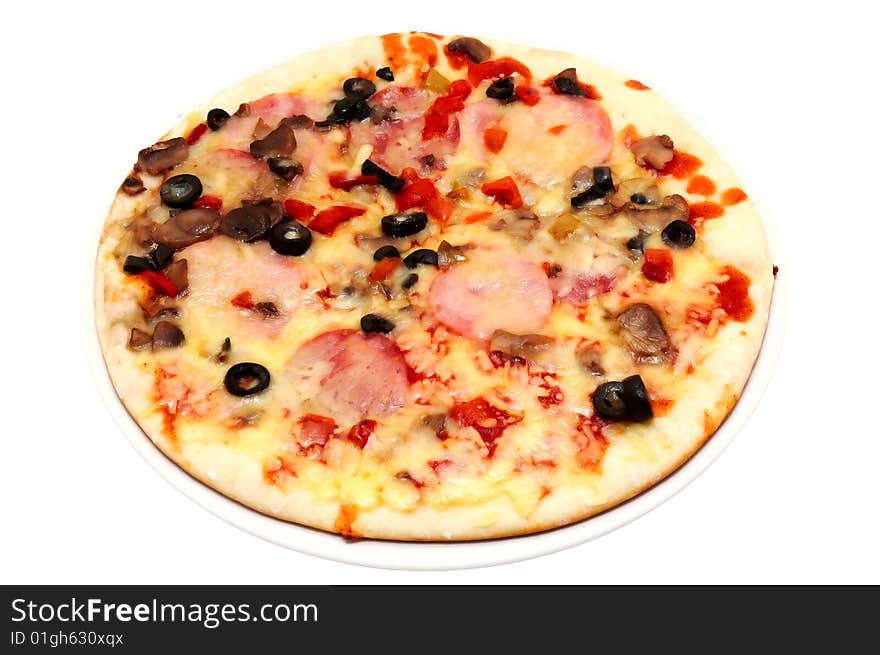 Delicious pizza on white background