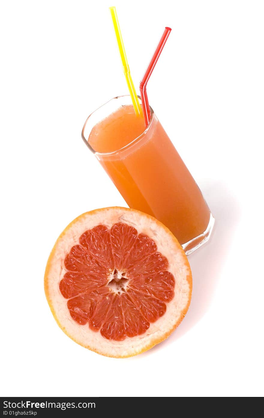 Half Of Grapefruit And Juice