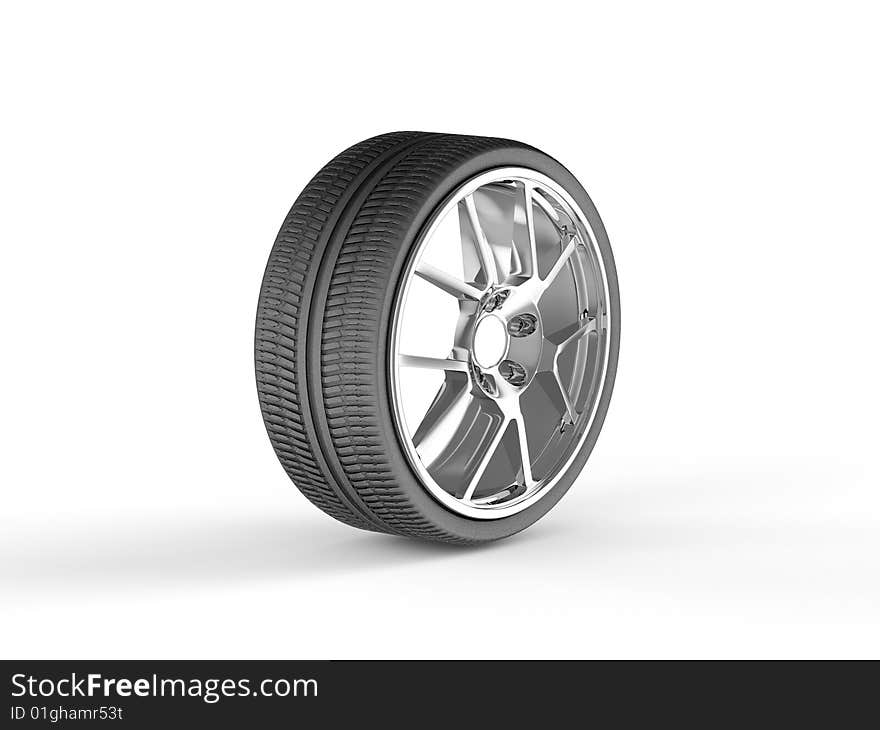 Sport wheel with alloy rim 3d render. Sport wheel with alloy rim 3d render