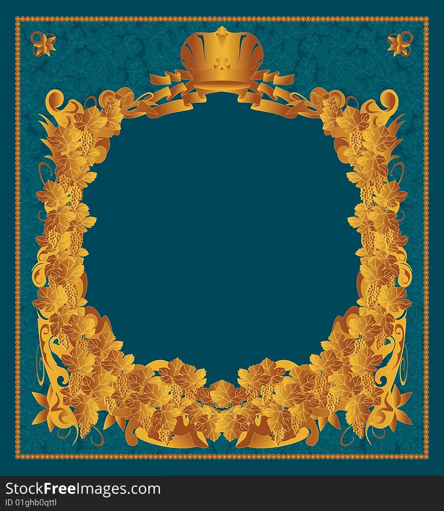 Decorative ornament with elements of a grapevine in style of a cover of the ancient book. Decorative ornament with elements of a grapevine in style of a cover of the ancient book.