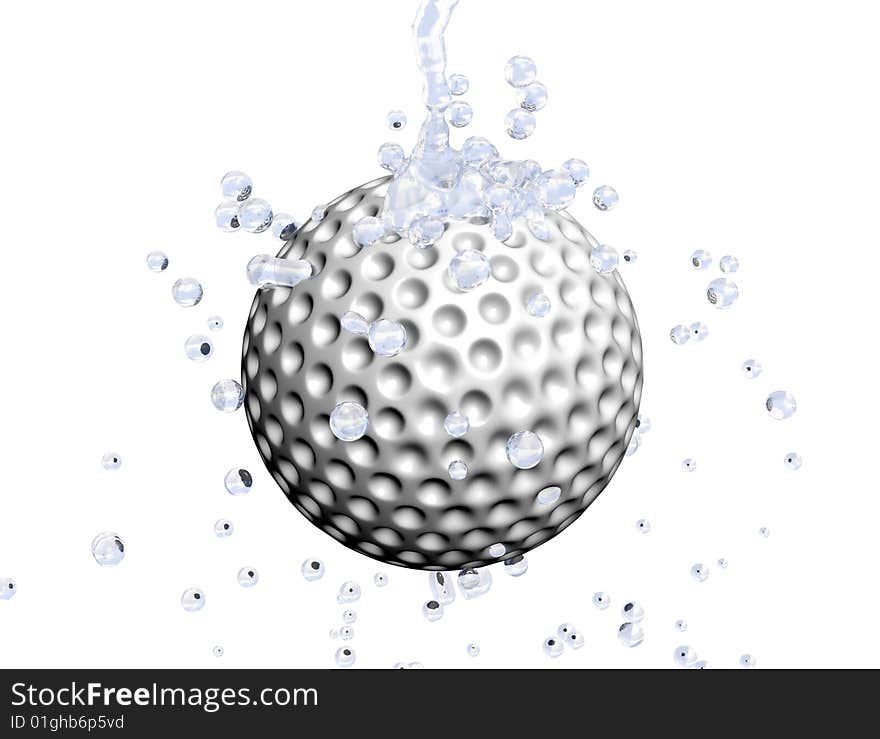 The figure shows a golf ball which water.