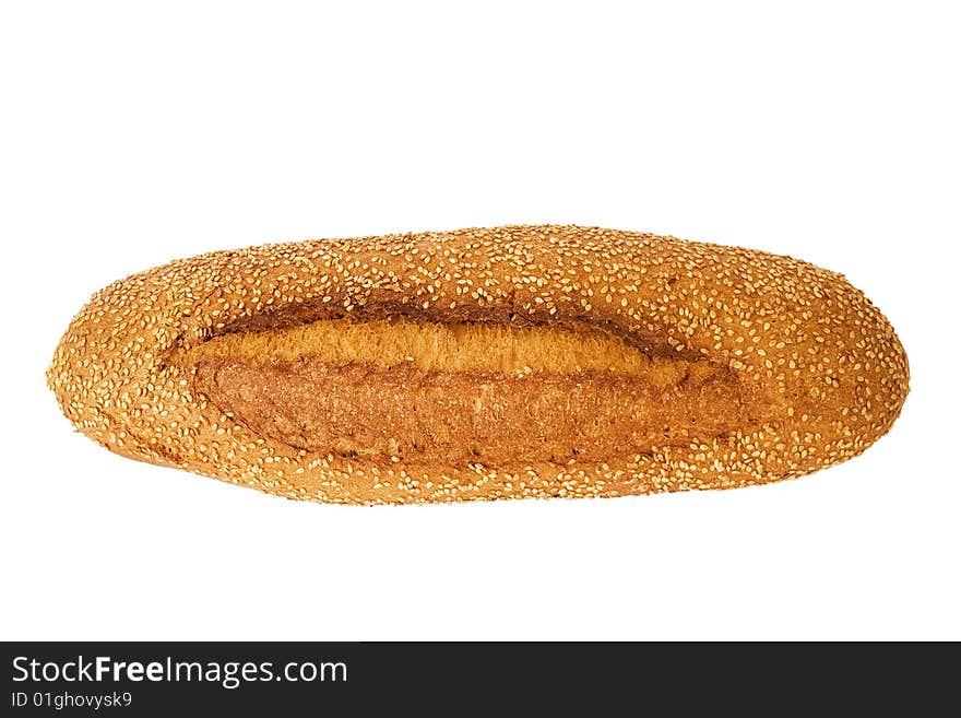 Bread with sesame seeds isolated on the white background