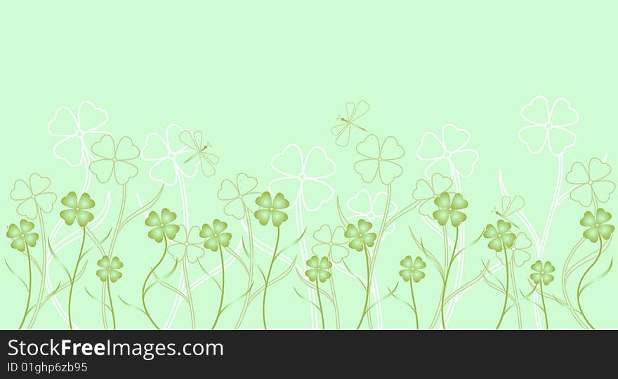 Background with flowers and dragonflies