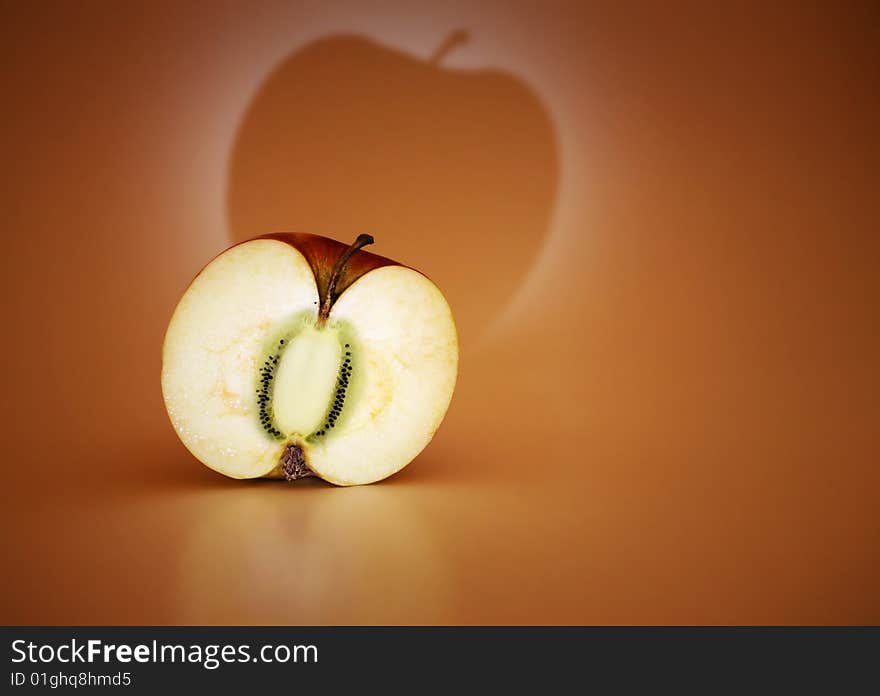 Half Apple And Kiwi Concept Isolated Fruit