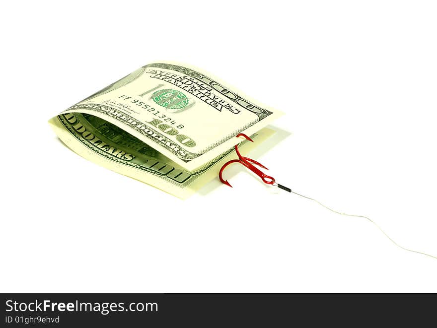 Banknote Of Hundred Dollars On A Fishing Hook, Is