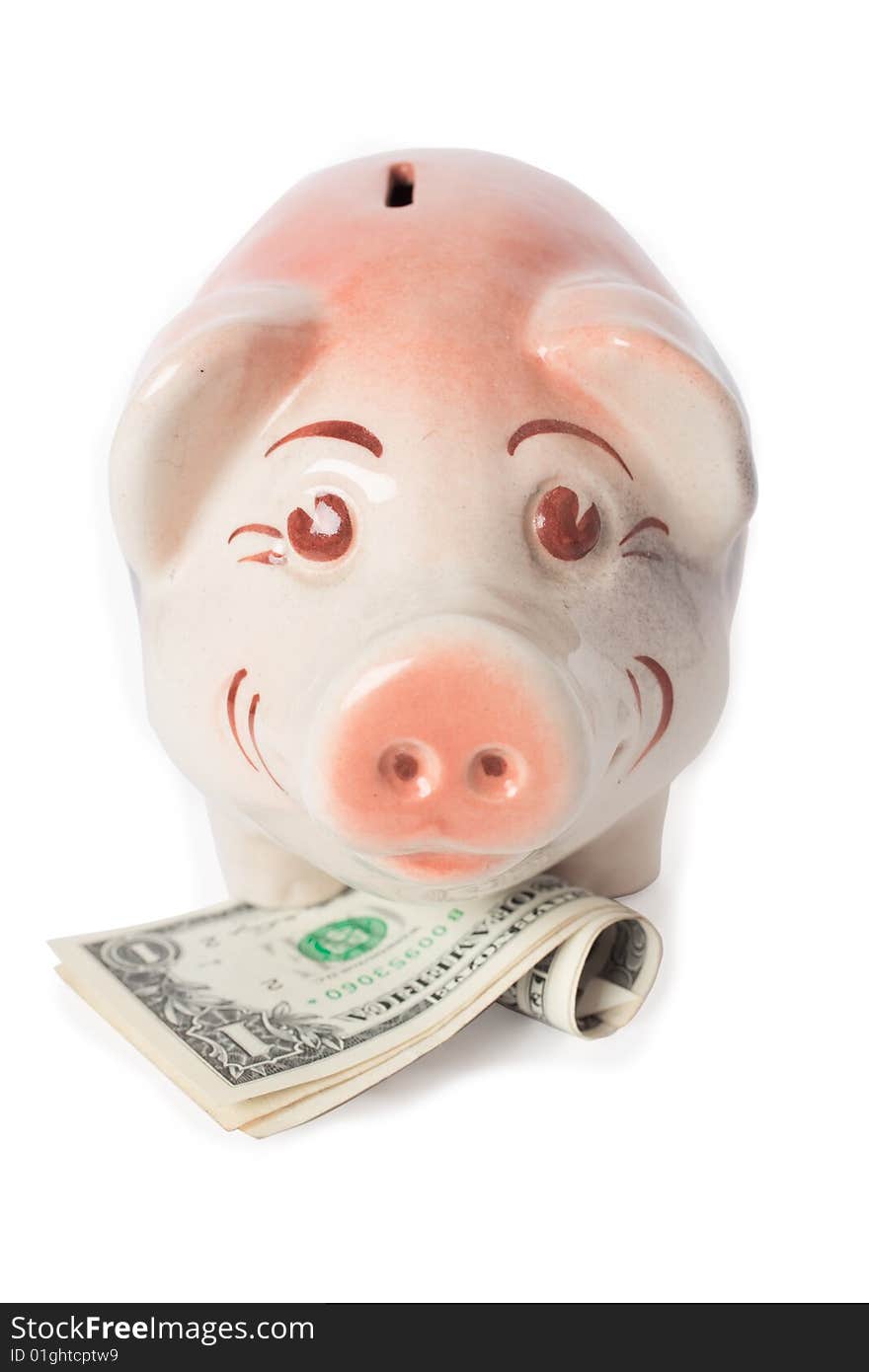 Happy piggy bank with cash