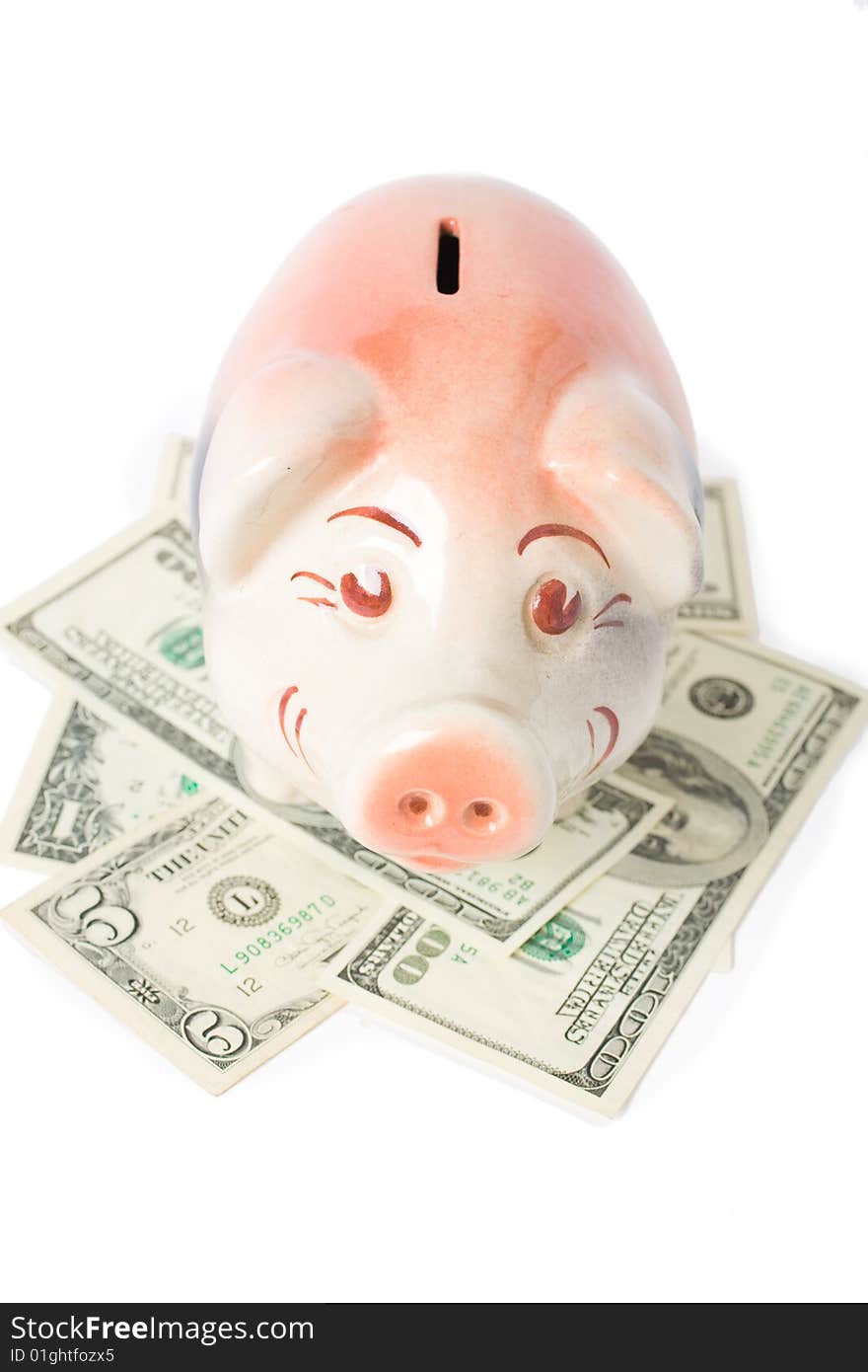 Happy Piggy Bank With Cash