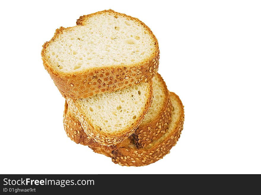 Slices of bread with sesame isolated on the white background