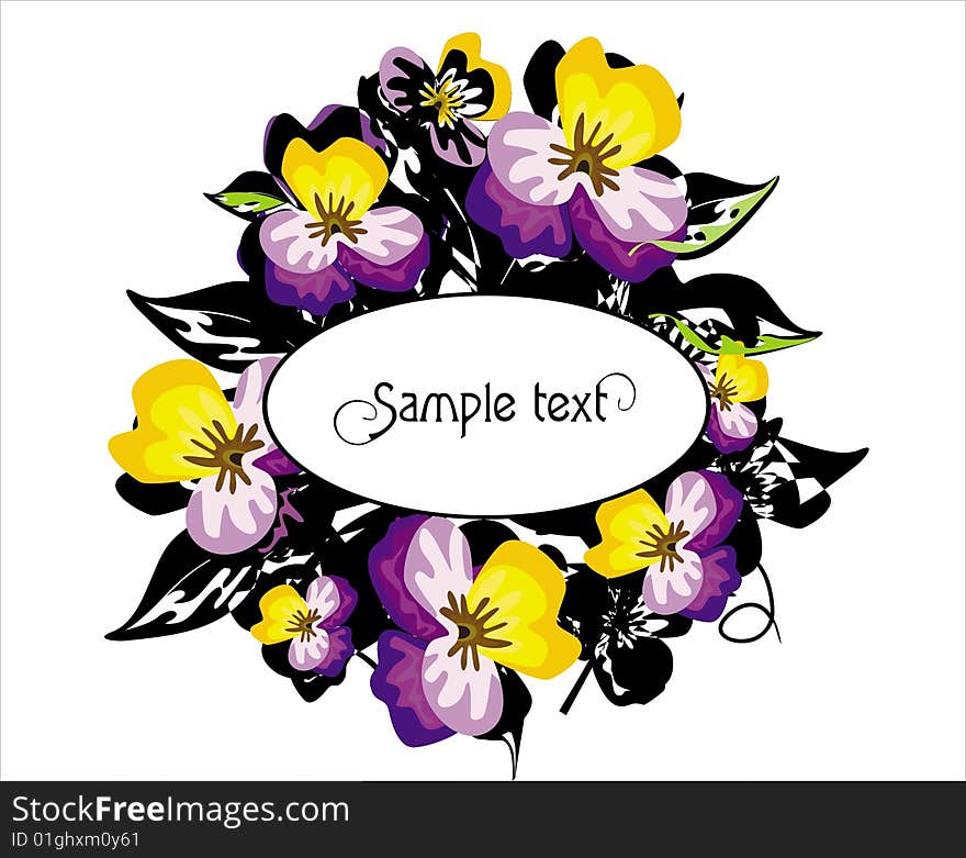 Vector drawing of art frame with wild flowers