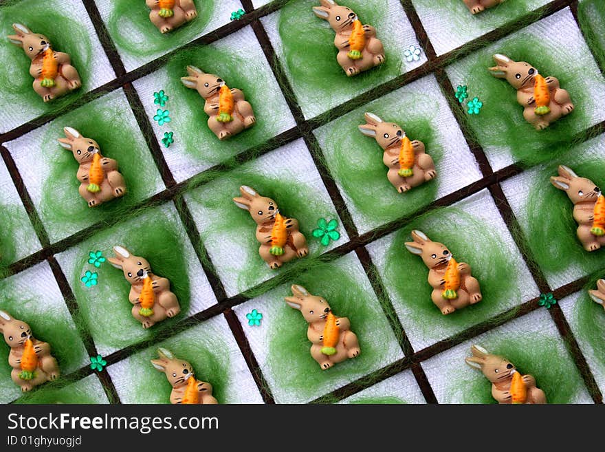 Little ceramic easter bunnys in a case. Little ceramic easter bunnys in a case