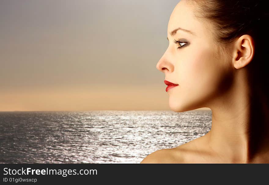 Profile of woman at sea