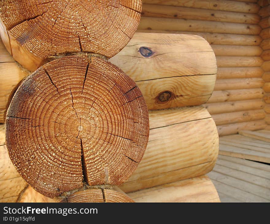 Logs of wooden house as background