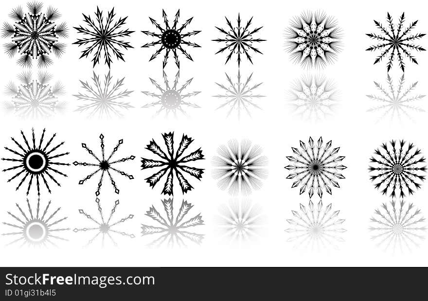 Reflection of twelve snowflakes