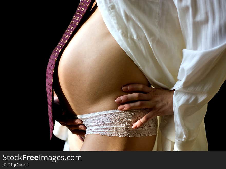 Pregnant woman in shirt and necktie. Pregnant woman in shirt and necktie