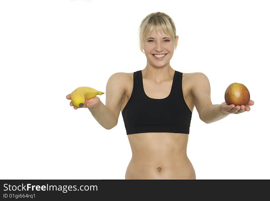 A lucky woman with fruit. A lucky woman with fruit